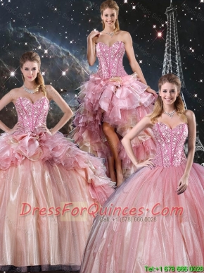 Beautiful Ball Gown Beaded Tulle Detachable Sweet 16 Dresses with Belt