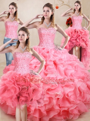 Latest Baby Pink Sweet 16 Quinceanera Dress Sweet 16 and Quinceanera with Beading and Ruffles and Ruching Sweetheart Sleeveless Lace Up