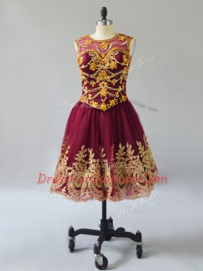 Beauteous A-line Casual Dresses Burgundy Scoop Tulle Sleeveless Mini Length Lace Up