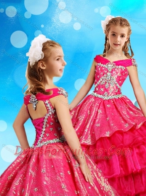 Off the Shoulder Red Adorable Little Girl Pageant Dress in Organza and Sequins