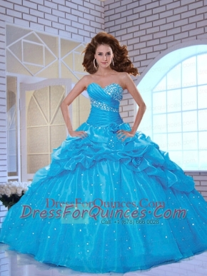Popular Sweetheart Beading and Pick-ups Blue Dresses for Quinceanera