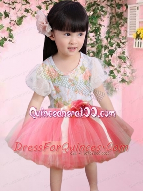 Popular Tulle Scoop Short Sleeves Mini-length Little Girl Dresses