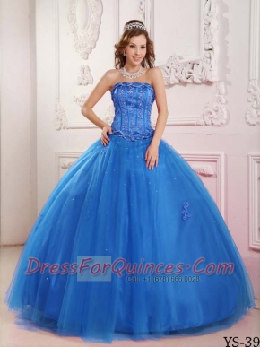 Elegant Beadings Tulle and Blue Applique Ball Gown Best Quinceanera Dresses