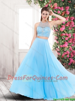 Popular Backless Brush Train Prom Dresses with Halter Top