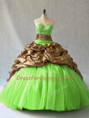 Sleeveless Organza and Printed Brush Train Lace Up Quinceanera Gown for Sweet 16 and Quinceanera