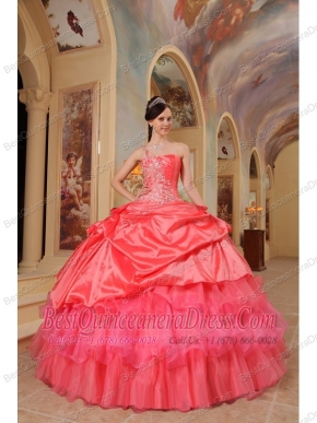 Coral Red Ball Gown One Shoulder Floor-length Taffeta Quinceanera Dress