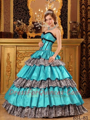 Popular Ball Gown Sweetheart Floor-length Taffeta Ruffles Turquoise Beautiful Quinceanera Dress