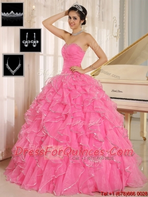 Gorgeous Rose Pink Quinceanera Dresses with Ruffles and Beading