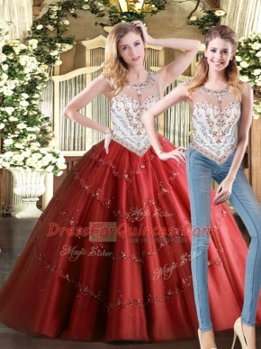 Enchanting Floor Length Zipper 15th Birthday Dress Wine Red for Military Ball and Sweet 16 and Quinceanera with Beading