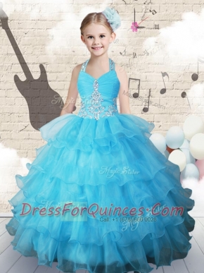 Pretty Halter Top  Mini Quinceanera Dresses with Beading and Ruffled Layers