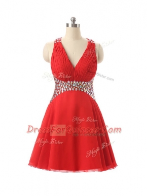 Enchanting Red Sleeveless Chiffon Criss Cross Prom Party Dress for Prom and Party and Sweet 16