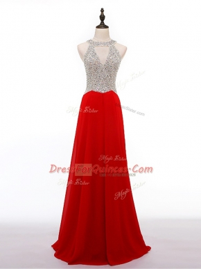 Designer Chiffon Sleeveless Prom Gown and Beading
