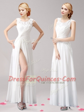 Fine Scoop Floor Length White Homecoming Dress Chiffon Sleeveless Appliques