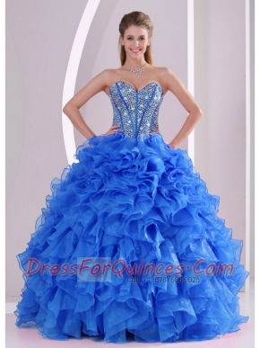 Exquisite Sweetheart 2014 Summer Ball Gown Dress in Blue with Ruffels and Beading