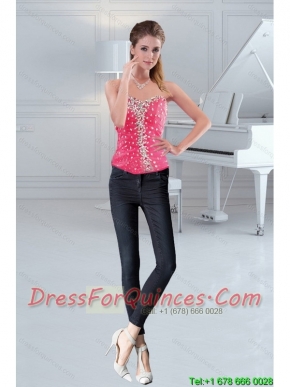 The Most Popular Sweetheart 2015 Hot Pink Corset with Beading