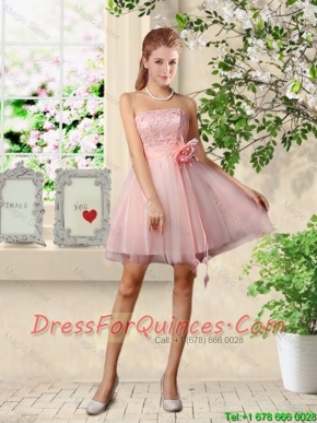 Beautiful Strapless Laced Prom Dresses with Hand Made Flowers