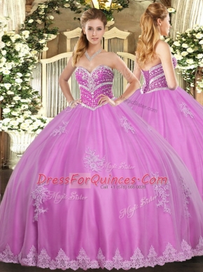 Ball Gowns Quinceanera Gown Rose Pink Sweetheart Tulle Sleeveless Floor Length Lace Up