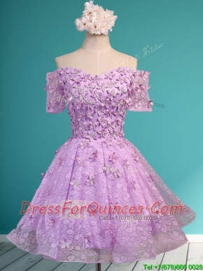 Classical Off the Shoulder Lilac Prom Dresses with Appliques and Beading