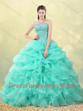 Big Puffy Apple Green Quinceanera Dress with Beading and Bubbles