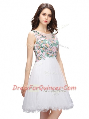 Glittering Scoop White Organza Zipper Homecoming Dress Sleeveless Mini Length Beading and Embroidery