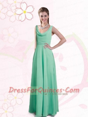 2015 Empire Ruching V Neck Dama Dress in Apple Green