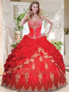 Luxurious Applique and Beaded Red Sweet 16 Dress with See Through Sweetheart