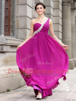 New Style One Shoulder Sleeveless Chiffon Prom Gown Beading Zipper