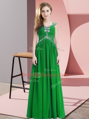 Cap Sleeves Chiffon Floor Length in Green with Beading
