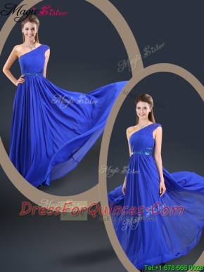 Cheap 2016 One Shoulder Blue Prom Dresses with Belt