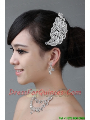 Artistic Alloy Rhinestone Jewelry Set Including Necklace Earring And Crown