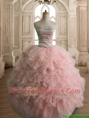 Wonderful Peach Organza Quinceanera Dress with Beading and Ruffles