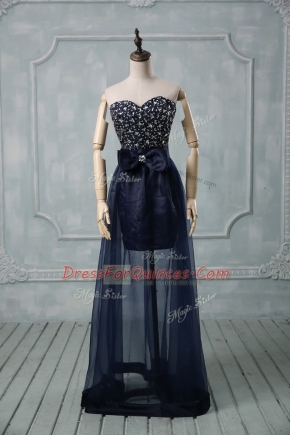 Eye-catching Sleeveless Lace Up Floor Length Beading and Bowknot Prom Gown