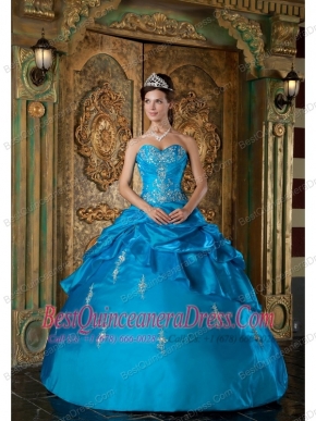Teal Ball Gown Sweetheart Floor-length Taffeta Appliques Quinceanera Dress