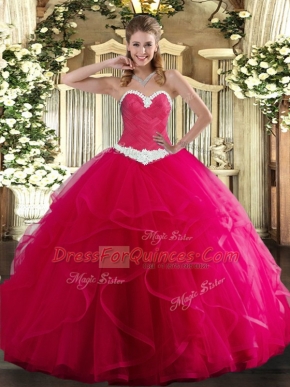 New Arrival Tulle Sleeveless Floor Length 15 Quinceanera Dress and Appliques and Ruffles