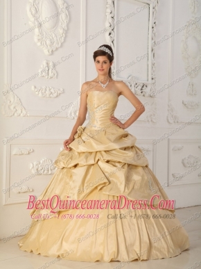 Champagne A-Line / Princess Strapless Floor-length Taffeta Beading Quinceanera Dress