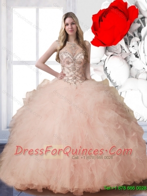 2015 Summer New Arrival Bateau Quinceanera Dresses with Beading and Ruffles