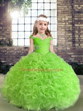 Sleeveless Fabric With Rolling Flowers Floor Length Lace Up Little Girl Pageant Dress in with Beading