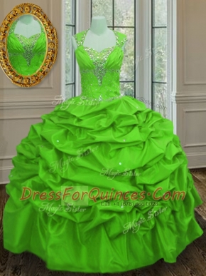 Fantastic Straps Cap Sleeves Floor Length Lace Up Sweet 16 Dresses for Military Ball and Sweet 16 and Quinceanera with Beading and Pick Ups