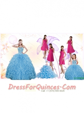 2015 Gorgeous Ruffles and Beading Quinceanera Dress and Hot Pink Short Dama Dresses and Cute Halter Top Little Girl Dress