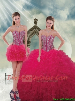 Detachable Beading and Ruffles Red Sweet 16 Dresses