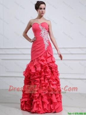 2016 Pretty Appliques and Ruffles Mermaid Prom Dress