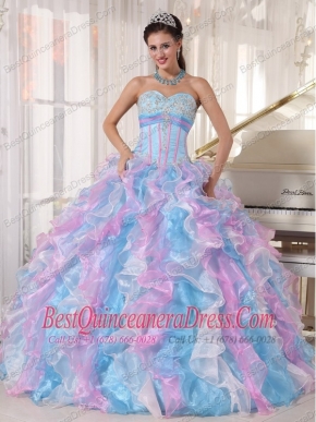 Multi-color Ball Gown Sweetheart Floor-length Organza Appliques Quinceanera Dress