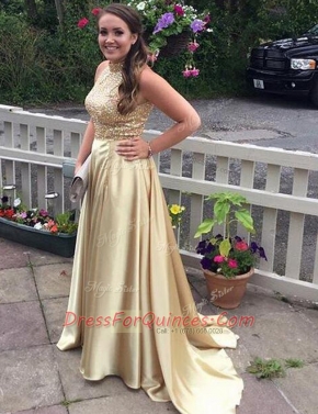 Gorgeous Gold Sleeveless Sequins Zipper Prom Dresses