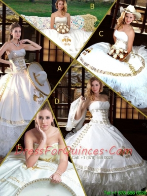 2016 Summer Luxurious White Strapless Sweet 15 Dresses with Appliques and Ruffles