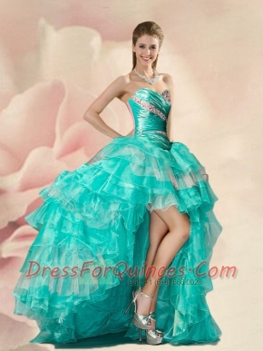 2015 Decent Turquoise Dama Dress with Beading and Ruffles