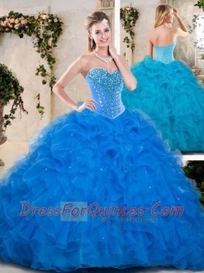 2016 Pretty Beading and Ruffles Quinceanera Dresses in Blue