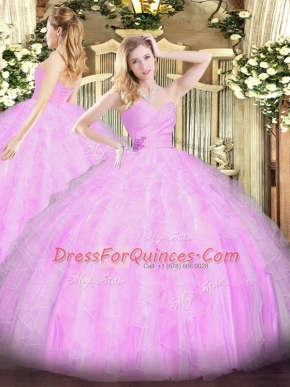 Pretty Sleeveless Beading and Ruffles Lace Up Quinceanera Gowns