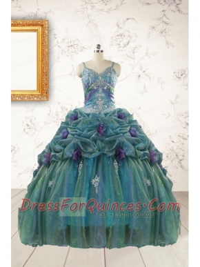 Beautiful Multi-color Straps Appliques Quinceanera Dresses for 2015
