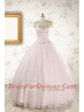 2015 Pretty Beading Light Pink Quinceanera Dresses