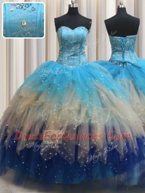 Flirting Floor Length Multi-color Quince Ball Gowns Sweetheart Sleeveless Lace Up